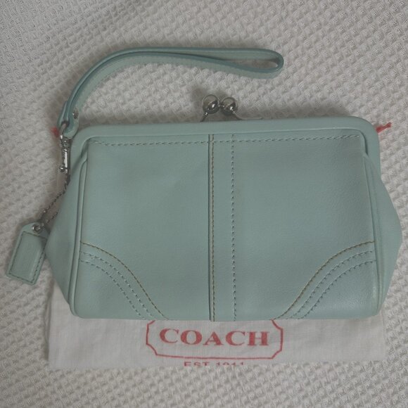 Vintage Coach SOHO Kiss Lock Change Purse Large Leather Framed Wristlet Dustbag - Picture 1 of 13